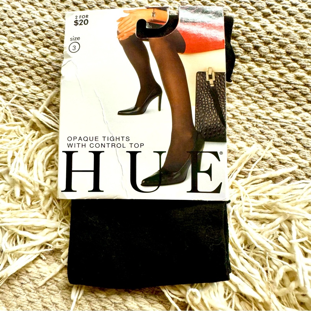 NWT Hue Black Opaque Control Top Tights